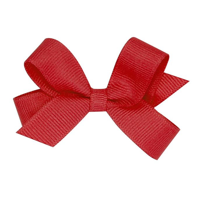 Wee Ones Girls' Classic Grosgrain Hair Bows with Plain Wrap Center, No-Slip Hair Clip, Handmade, Red, Tiny
