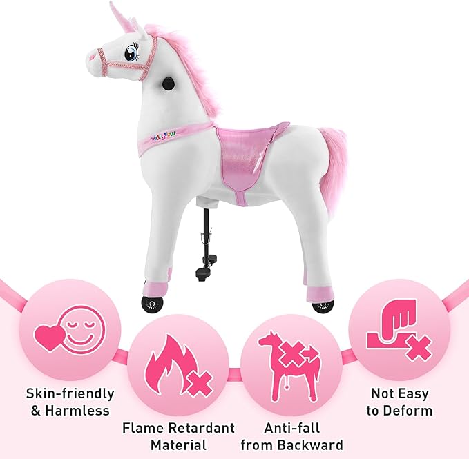 Ride on Horse Unicorn Toy for Kids Riding Horse Pony Rider Mechanical Cycle Walking Action Plush Animal for 4 to 9 Years, No Battery or Electricity,Max Load 165 LBS, Medium Size