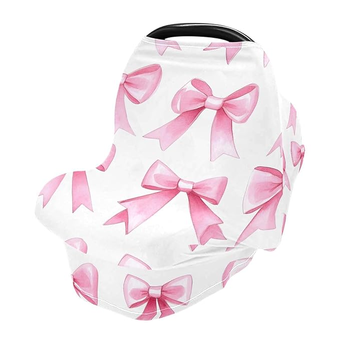 Pink Bows Stretchy Baby Car Seat Cover Soft Breathable Nursing Cover Breastfeeding Cover Multiuse Infant Carseat Stroller Cover for Girls and Boys