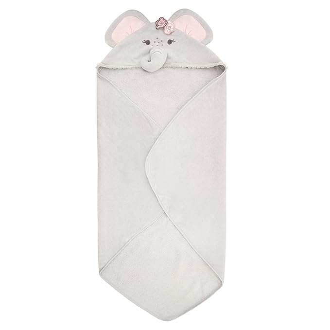 Stephan Baby Hooded Towel - 100% Cotton with Fun Animal Design for Infants and Toddlers, 31" Square, Elephant Pink