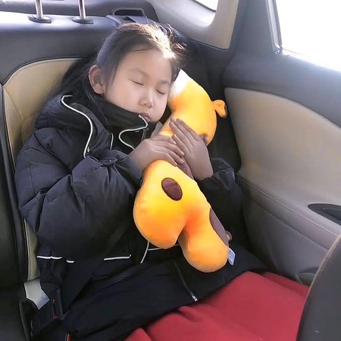 Seat Belt Pillow for Kids, Car Seatbelt Cover Children Rest Sleep Head Support Shoulder Pad Neck Pillow Plush Cartoon Giraffe Cushion