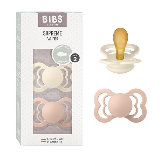 BIBS Pacifiers - Supreme Collection | BPA-Free Baby Pacifier | Made in Denmark | Set of 2 Ivory/Blush Color Premium Soothers | Size 6-18 Months