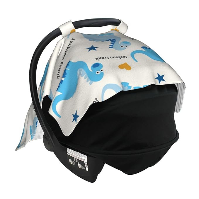 Personalized Baby Car Seat Cover Canopy with Name for Girls Boys Custom Dinosaur Baby Carrier Covers