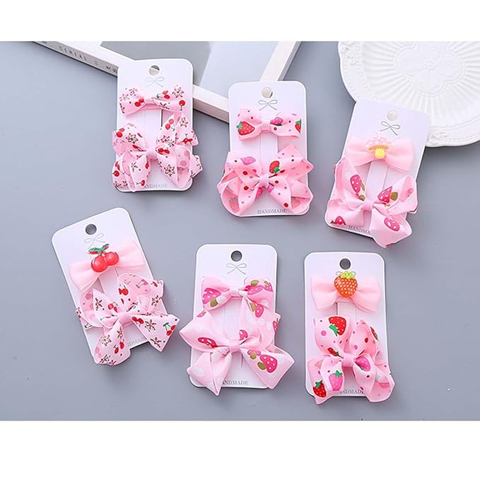Baby Girls Pink Strawberry Hair Bow Clip Alligator Pink Bow Hair Clip for Toddlers Little Girls Kids 2 Pack ZFJ42 (Strawberry Pattern)
