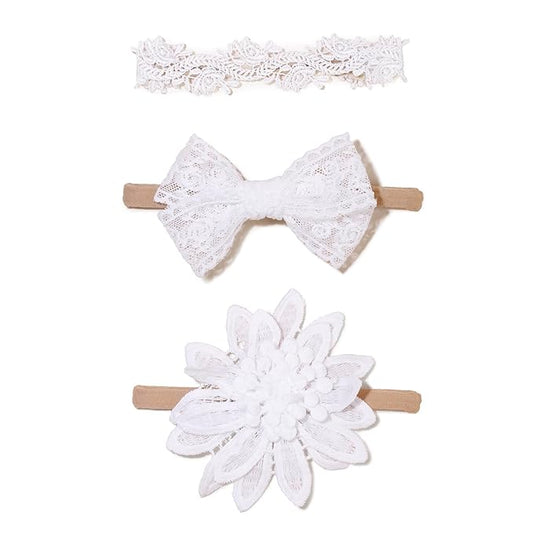 cherrboll Baby Girl Nylon Headbands, 3Pcs Handmade Floral Hair Bows, Stretchy Flower Hairbands for Newborns Infants Toddlers