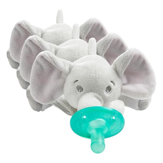 Philips AVENT Soothie Snuggle Pacifier Holder with Detachable Pacifier,0m+,Elephant,SCF347/03-,(Pack of 3)