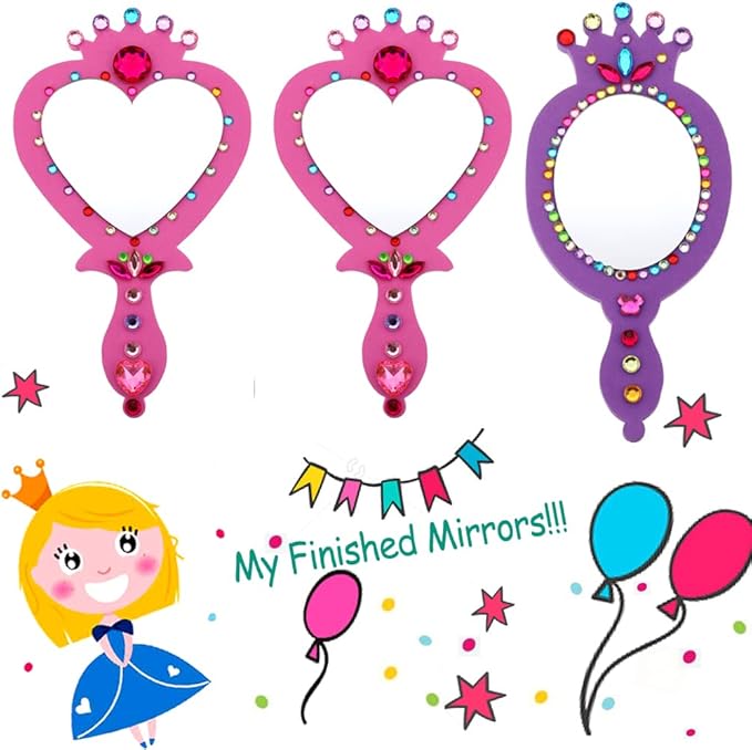 RICHNESS Little Girls Princess Mirrors Make Your Own Mirrors Princess Party Favors Pack of 6