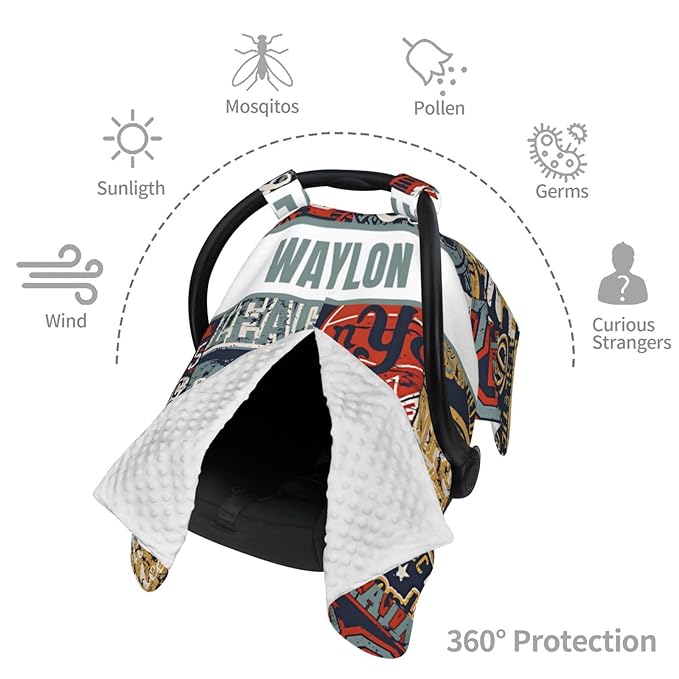 Personalized Baby Car Seat Canopy for Babies with Name, Custom Car Seat Covers for Boys Girls, Sports Nursing Breastfeeding Stroller Cover Infant Carseat Canopies for Newborn