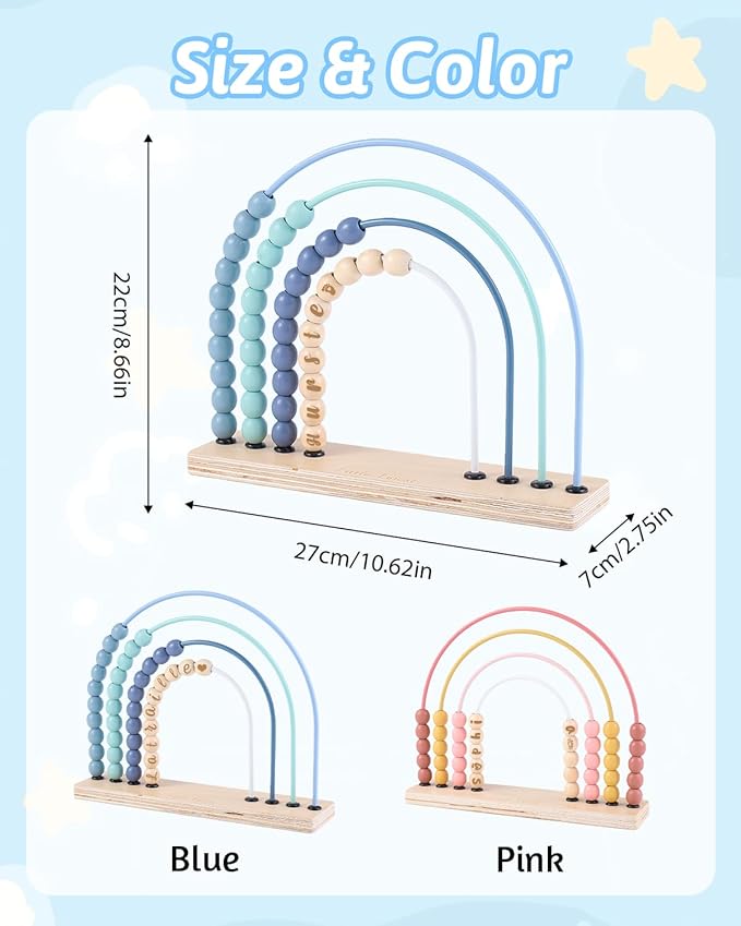 Personalized Rainbow Wooden Abacus Toy, Custom Name Montessori Counting Bead Set, Educational Math Toy for Toddlers, Promotes Fine Motor Skills & Color Recognition, Birthday Gift