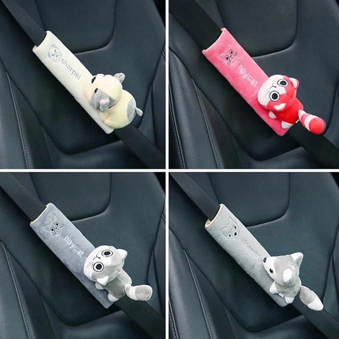Cute Car Seat Belt Cover Dog Cat Child Car Stuffed Plush Animal Travel Pillow Kawaii Seat Belt Pillow for Kids Adults