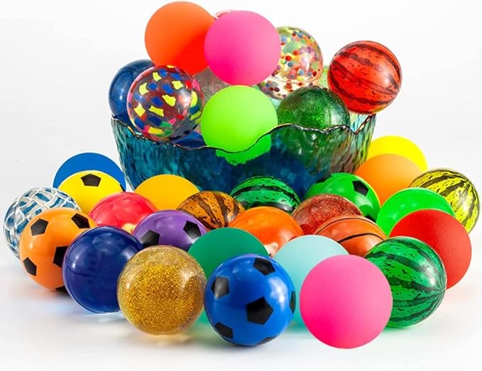 OBTANIM Colorful Bouncy Balls Bulk Mixed Pattern High Bouncing Balls for Kids Party Favors, Prizes, Birthdays Gift, 27 mm