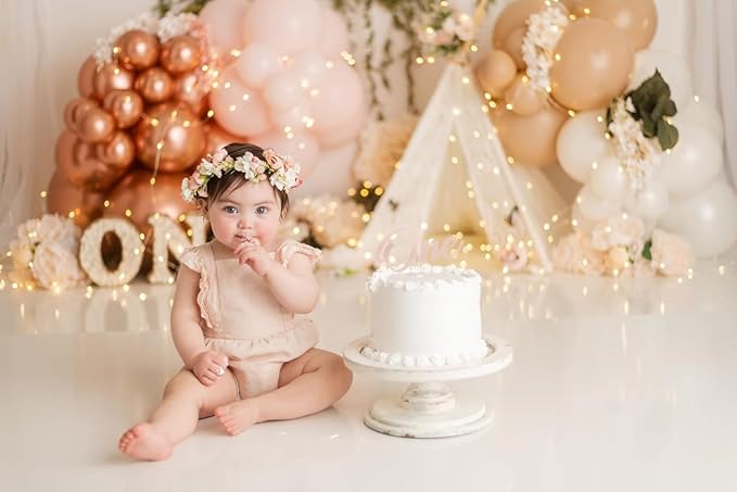Girls Flower Crown Headpiece - Boho Little Wreaths for Weddings, Family Photography (Pink)