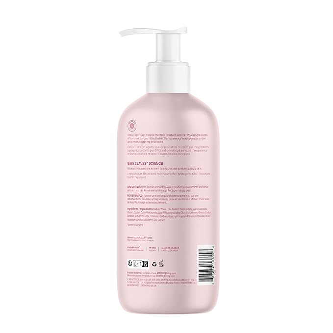 ATTITUDE Baby 2-in-1 Shampoo & Body Wash, EWG Verified, Fragrance Free & Dermatologically Tested, Vegan, Unscented, 16 Fl Oz