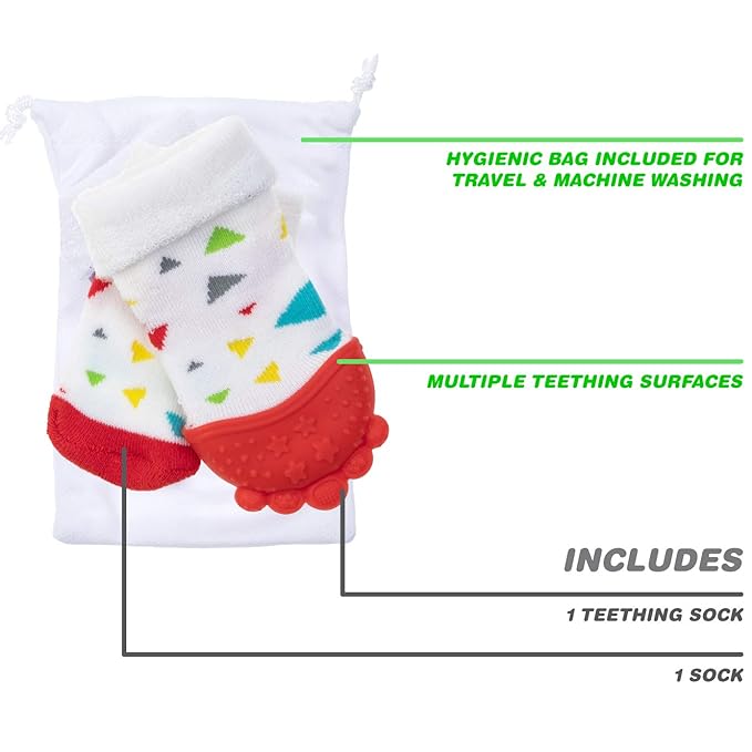 Nuby Soothing Teether Sock, Red Triangles