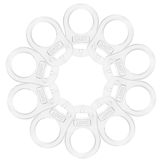 AUEAR, 10 Pack Silicone Adapter Rings Holder for Nipple Pacifier Clip Food Grade Transparent Color