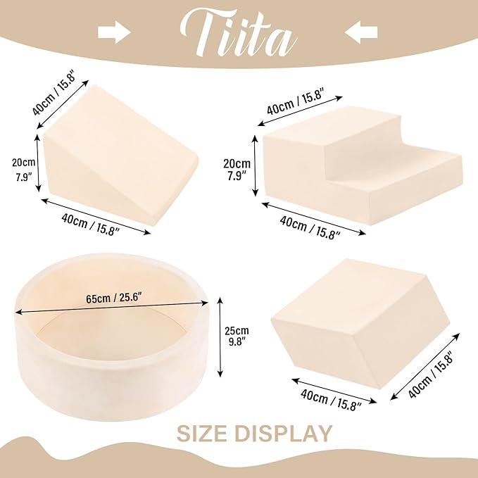 Tiita Climbing Toys with Ball Pit for Toddlers, 4-Piece Kids Foam Climbing Blocks for Baby, Activity Soft Climb and Crawl Playset Indoor Playground, Beige (Balls not Included)
