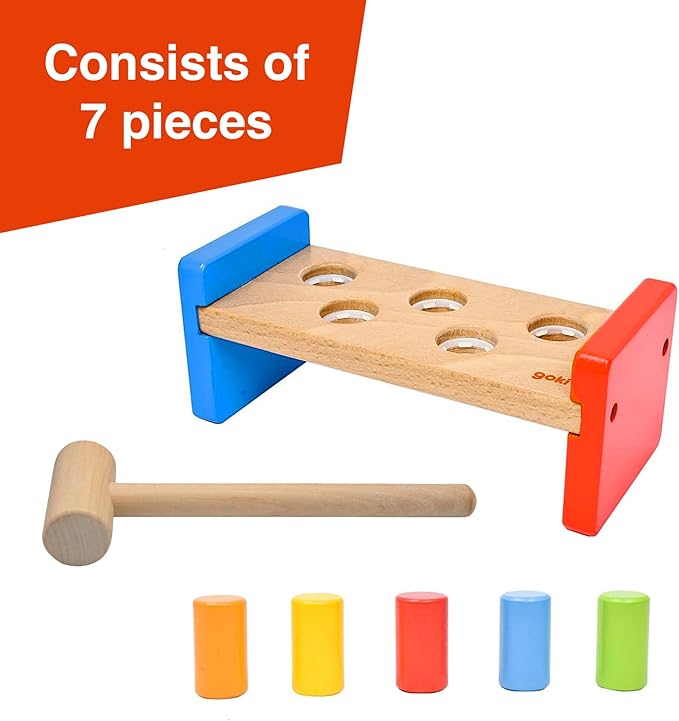 Goki Wooden Pound-A-Peg Toy with Hammer | Classic Pounding Bench for 2 Year Olds | Preschool Learning & Montessori Activity Set - Durable Educational Birthday Gift for Toddlers