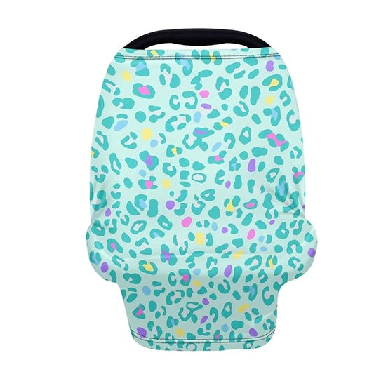 Infant Car Seat Canopy/Baby Nursing Cover/Stretchy Breathable Breastfeeding Scarf,Fit for Shopping Cart,Car Seat,High Chair,Stroller, Green Leopard Print