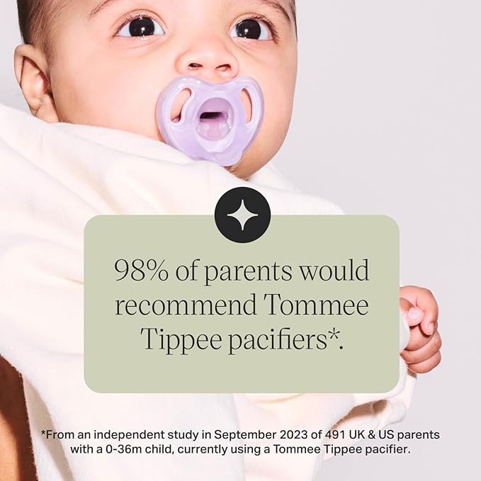 Tommee Tippee Ultra-Light Silicone Pacifier, 18-36 Months, Symmetrical One-Piece Design, BPA-Free Silicone Binkies, Pink/Violet/Green, Pack of 4