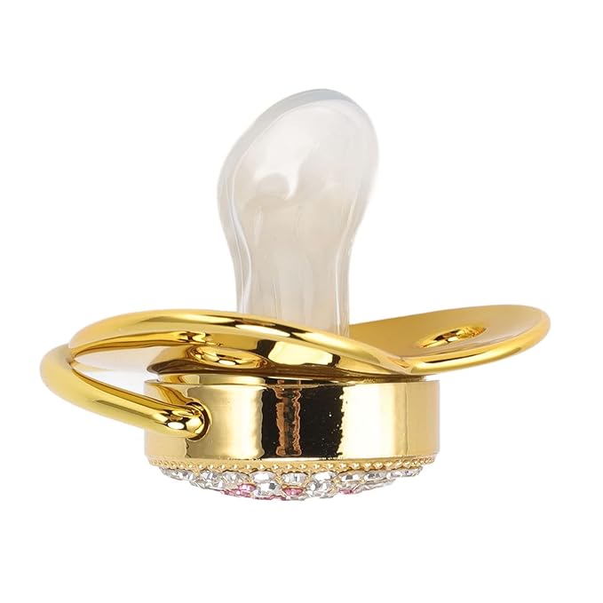 Baby Pacifier Symmetrical One Piece Design Nipple Shape Helps Promote Oral Development Ultra Light Soft Bling Silicone Newborn Pacifier for 6 to 18 Months Infant (Gold)