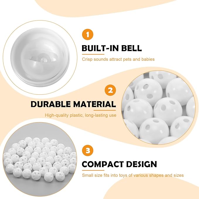 Rattle Ball Inserts, 50PCS 24mm (0.94in) Whilt Rattle Inserts for Crochet Baby Toys Bulk Doll Squeaker Replacement, Dog Plaything Repair Parts, Craft Noise Maker Refills for Plush Toys, Lead Free