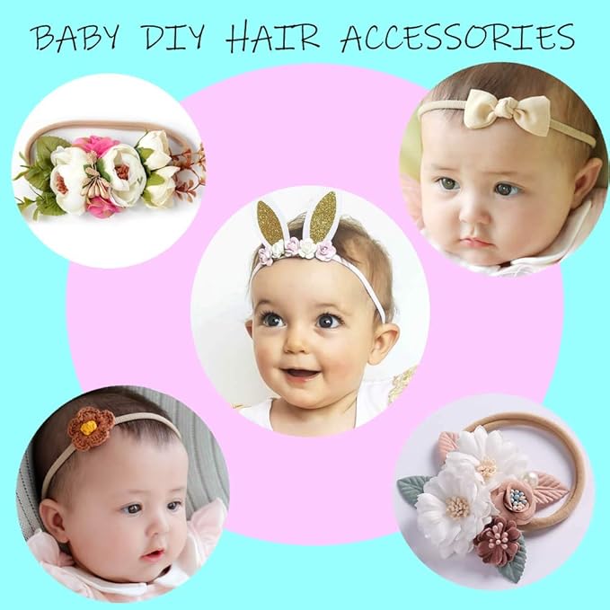 inSowni 200 Pack Bulk Wholesale Super Soft Stretchy DIY Nylon Headbands Hair Bands for Baby Girls One Size Fits All (Khaki)