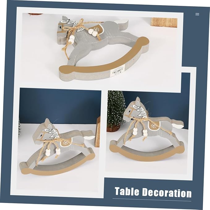 Mini Rocking Horse Desktop Ornament Wooden Rocking Horse Decor for Kids Room Table Decoration Christmas Party Accent