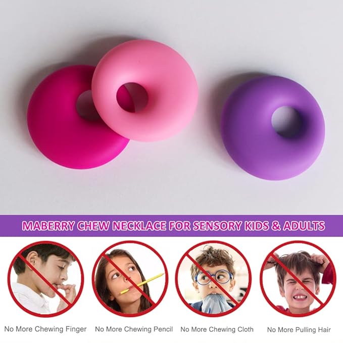 Chew Necklace for Sensory Kids Girls, Chewy Necklace Sensory Chew Toys for Adults with Autism ADHD Anxiety, Silicone Sensory Necklaces for Chewing - 3 Pack