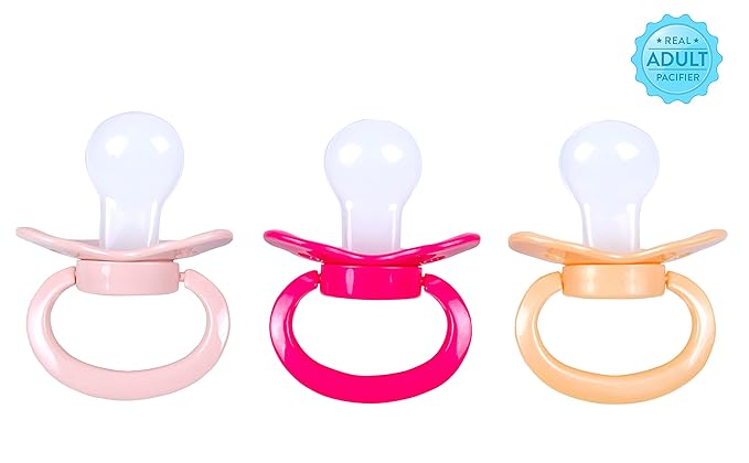 J&Or The Classic Original Adult Sized Pacifier Dummy - Three Color Pack - Hot Pink | Flamingo Pink | Caramel Yellow