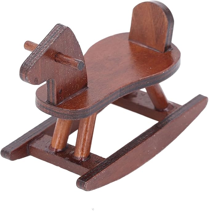 Miniature Wooden Horse, 1:12 Scale Doll House Rocking Horse Doll House Wooden Rocking Simulation Cockhorse for Accessory (Brown)
