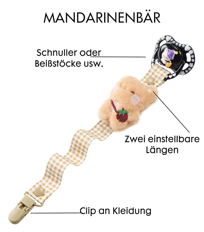 CutiePlusU Adult Pacifier Clip Adult Size Anyard Holder Clips 2 Pack-Happy Bear 2