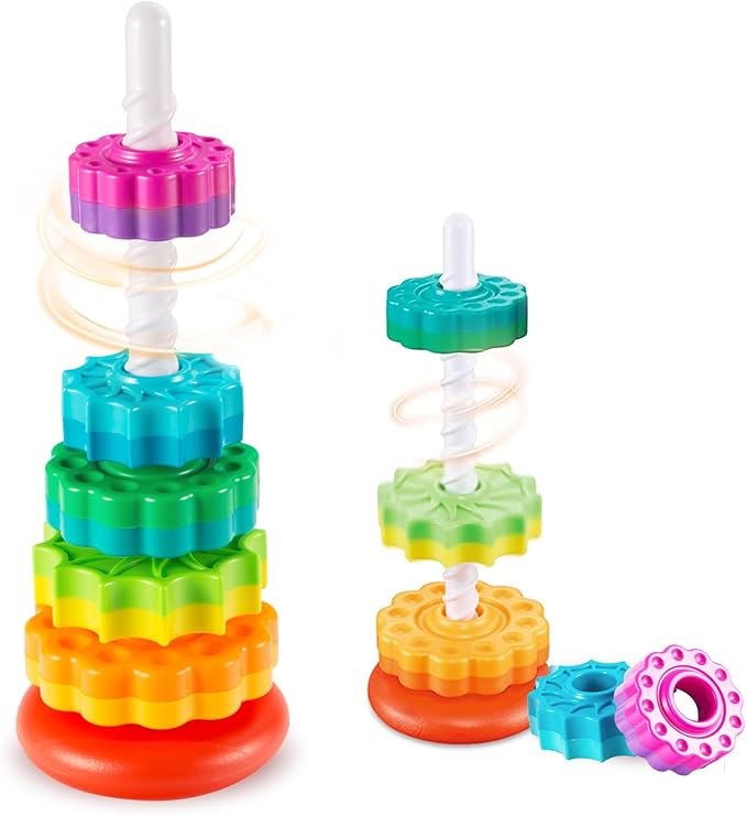 Baby Spinning Stacking Toys Sensory Toys for Toddlers 1-3, Rainbow Ring Spin Montessori Toys for Babies 6-12 Months, Autism Learning Toy for 1 2 3 One Year Old Girl Boy Christmas Birthday Gifts