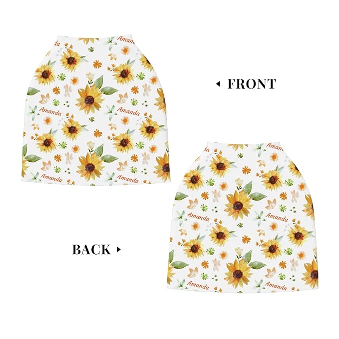 Personalized Baby Car Seat Cover for Boys Girls, Custom Sunflower Nursing Covers for Breastfeeding with Name, Infant Stroller Cover, Baby Carseat Canopy for Newborn, Multiuse Car Seat Canopies
