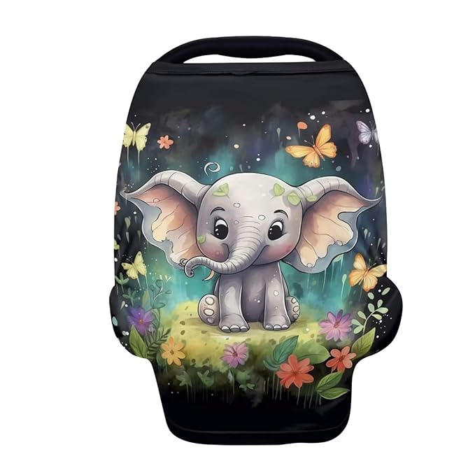 ZFRXIGN Elephant Car Seat Cover for Baby Stretchy Carseat Cover for Girls Nursing Cover Butterfly Canopy Lightweight High Chair Cover Flower Black