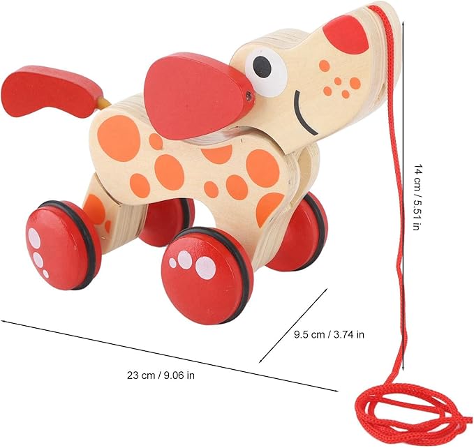 Push Pull Toy Puppy Walk Along Pull Wooden Hound Dog Walk A Long Puppy Wooden Pull Toy for Walking Toddlers (Dog)