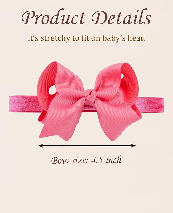 WillingTee Baby Girls 4.5 Inch Grosgrain Ribbon Boutique Hair Bows Headband, 30 Colors - Fantastic Hair Accessories for Baby Girls, Infants, Toddlers, Kids, Children & Teens