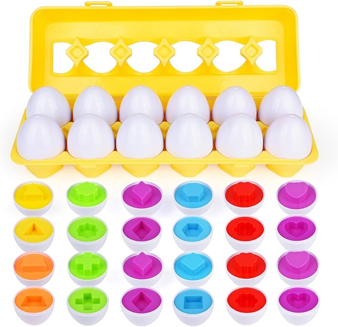 Matching Eggs - Color & Shape Recoginition Sorting Puzzle Toys for Toddlers 1-3, Easter Travel Game Early Learning Educational Fine Motor Skill Montessori Gift for Year Old Kids Baby Toddler Boy Girl