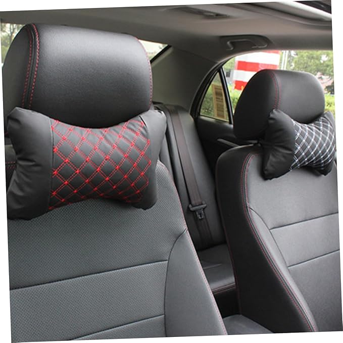 HEALLILY Car Headrest Pillow: Comfortable Neck Support Cushion for Car - Microfiber Leather Universal Fit for All Vehicles - 10 23 X 7 08 X 3 14 Inch Red Design