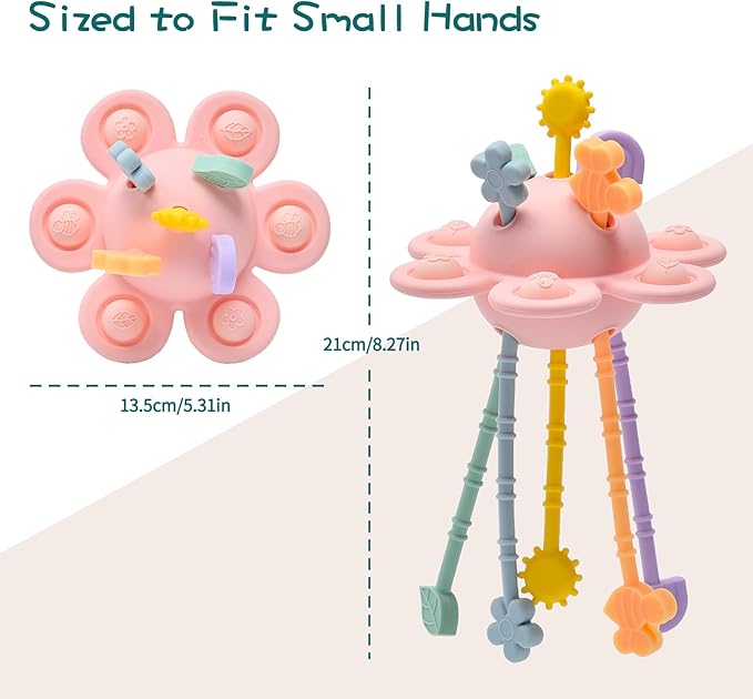 Montessori Sensory Toys for Babies,Silicone Teething Toys Pull String Baby Toy 18 Months (Pink)