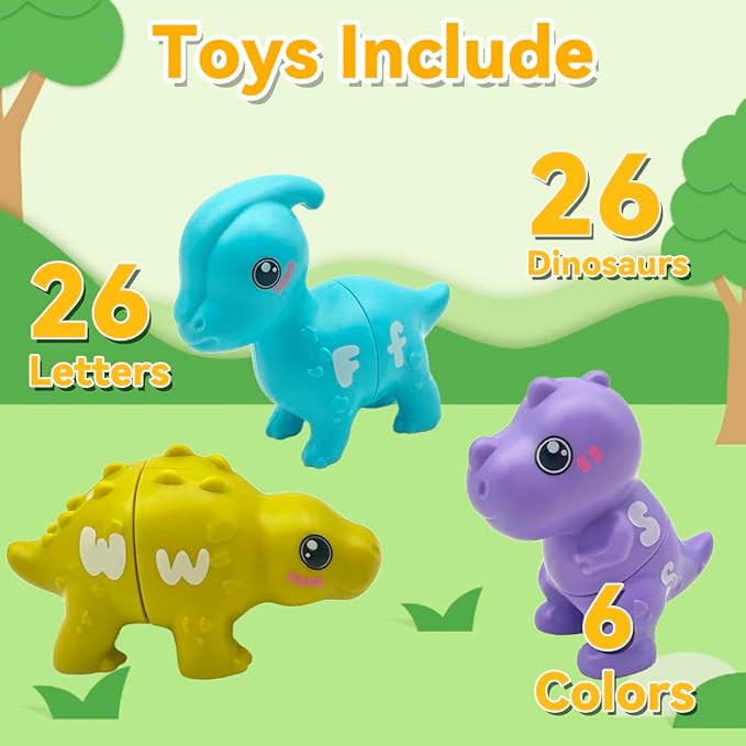 Alphabet Learning Toys, Dinosaur Color Matching Letter Game for Toddlers,Montessori Fine Motor Skills Preschool Learning Toys for 2 3 4 Years Old (26Pcs Dinosaur)