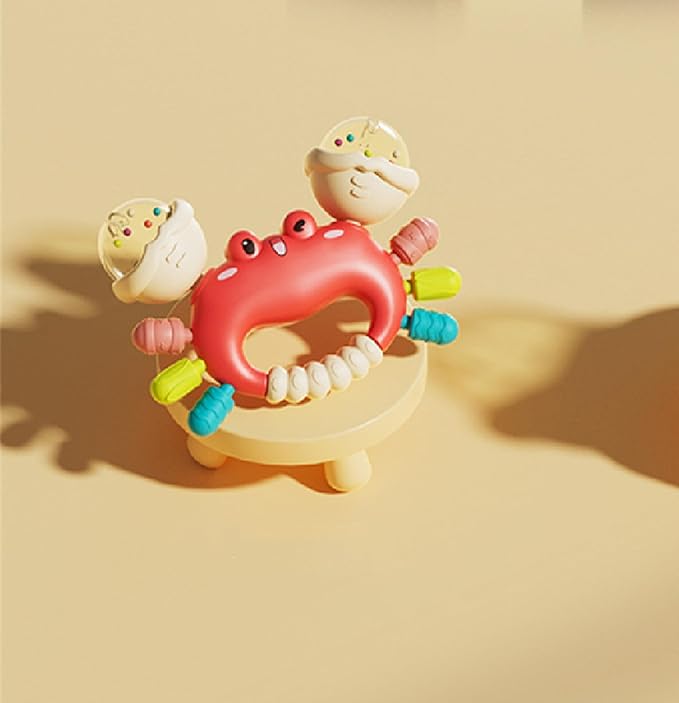 Baby Crab Rattle Toy- ABS Safe Toy for 0-6 Months Baby,Handheld Crab Shaped Toy for 6-12 Months, Early Education Grip & Smart Gift for Newborn Boys and Girls (Red)