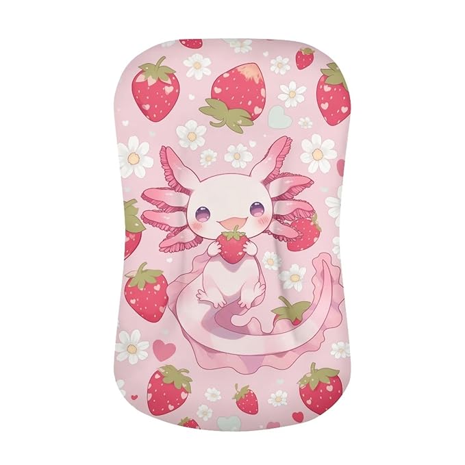 Strawberry Axolotl Baby Lounger Cover for Boys, Pink Newborn Infant Lounger Covers 31.5'' x 21.3'', Soft and Breathable Nest Replacement Slipcover