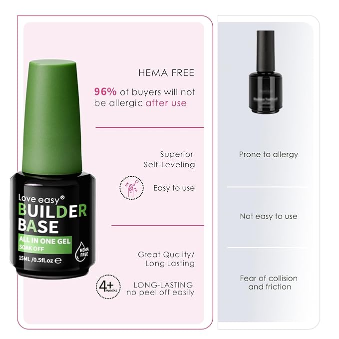 Love easy Salon-Grade Baby Pink Builder Gel - Hypoallergenic Strong Base Coat | Long-Lasting Adhesion (30+ Days) for Professional Nails Gift for Women