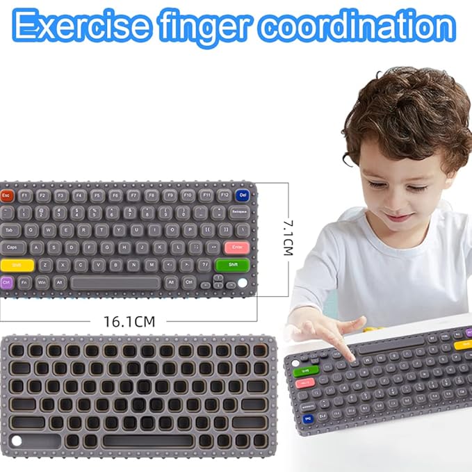 Keyboard Shape Teething Toys，Silicone Baby Teether Toys with Pacifier Clip for Babies 0-3 Months 3-6 Months,Baby Chew Toys Sensory Toys for Babies 6-36 Months(Gray)
