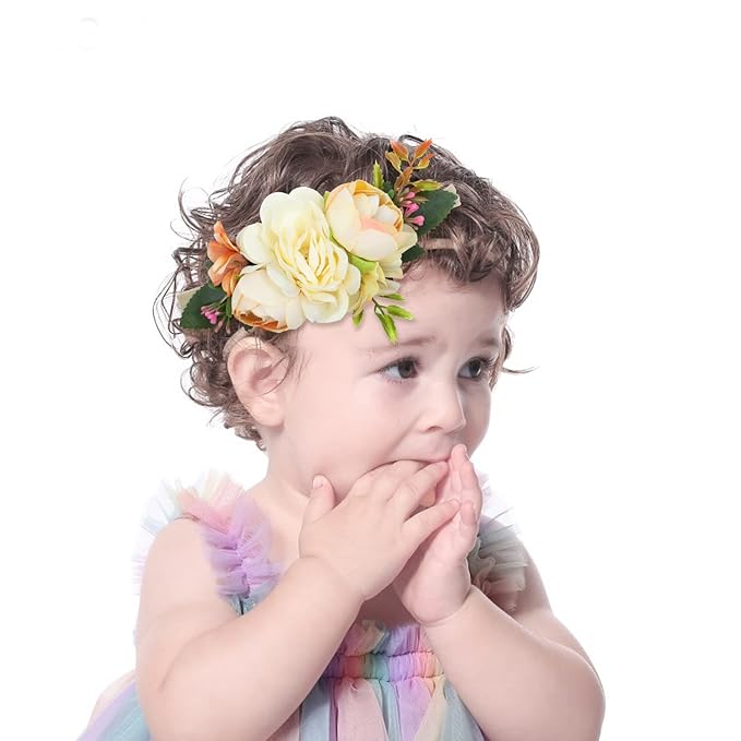 Cinaci 6 Pack Delicate Floral Rose Daisy Flower Super Stretchy Soft Nylon Headbands Hair Bands Accessories for Baby Girls Newborns Infants Toddlers Kids