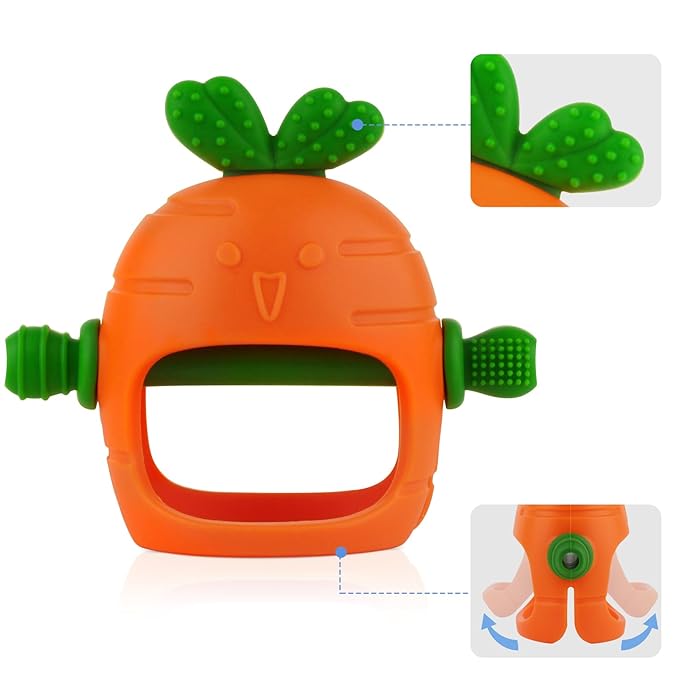 Chuya Silicone Baby Teething Toys Teether for Babies 0-24 Months Carrot Hand Teethers Teething Relief Sore Gums Baby Toys for Infants