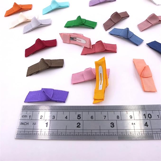 Boutique Baby Hair Clips Toddler Tiny Hair Bow Snap Clips in Fringe Bangs Fine Hair Accessories Infant Baby Girls Kids Hairbow (Bitty Bow 24 Pcs)
