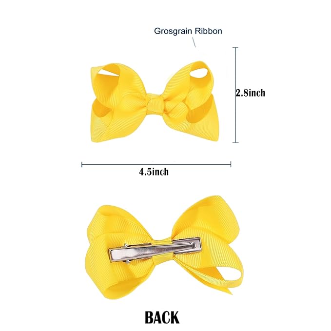 2 PCS 4.5inchs Hair Bows for Girls Grosgrain Ribbon Hair Bow Alligator Clips Hair Accessories for Baby Girls Toddlers(Yellow)