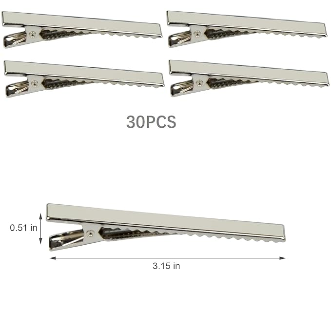 Alligator Hair Clips, Hair Clips, Thickened,30 Pcs, Silver, Flat, Metal for Clips for DIY Hairpins, Salon, Hair Bows (Silver, 3.15 x 0.51 inch)