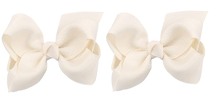 3 Inch Baby Girl Hair Bows Boutique Hair Clip Teens Toddlers Hairpin Headwear - Set of 2 (Ivory)